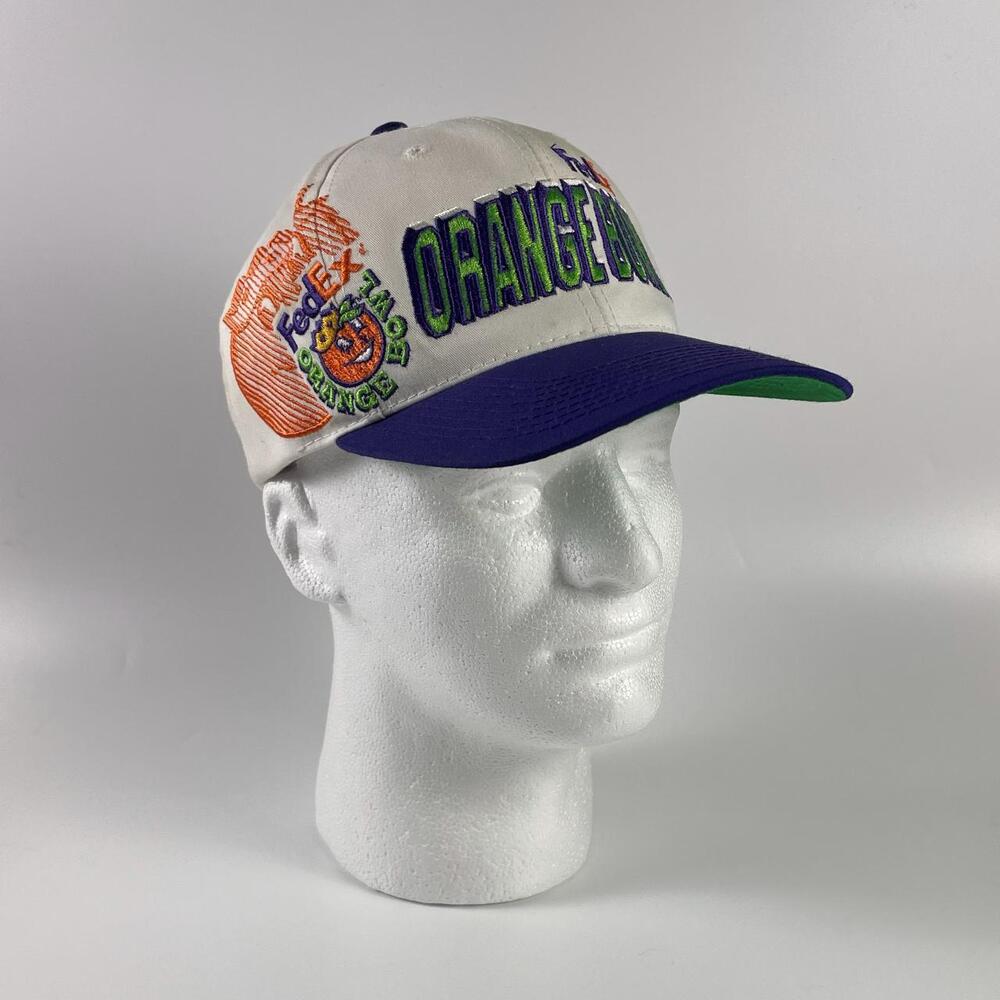 Vintage 90s FedEx Orange Bowl Sports Specialties Snapback Hat White Purple